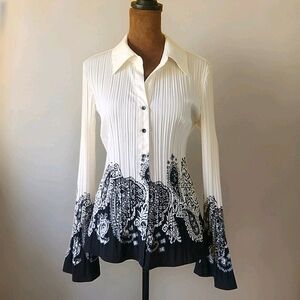 Christopher Banks Y2K Button Down Shirt Size M Accordion Flare Sleeve Paisley